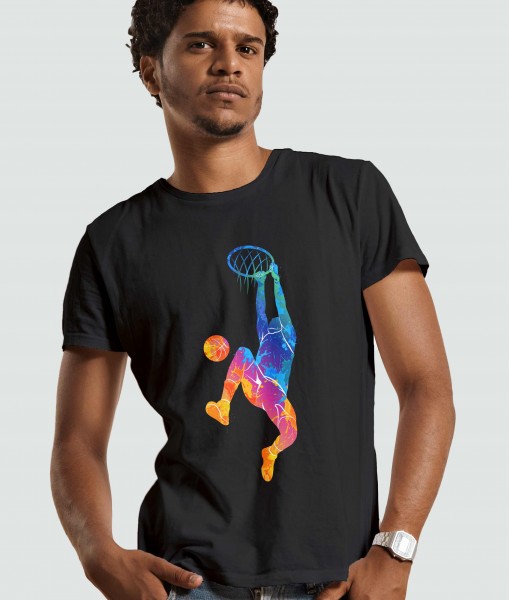 Мъжка тениска с щампа Спортни Илюстрации Colorful Dunking basketball player